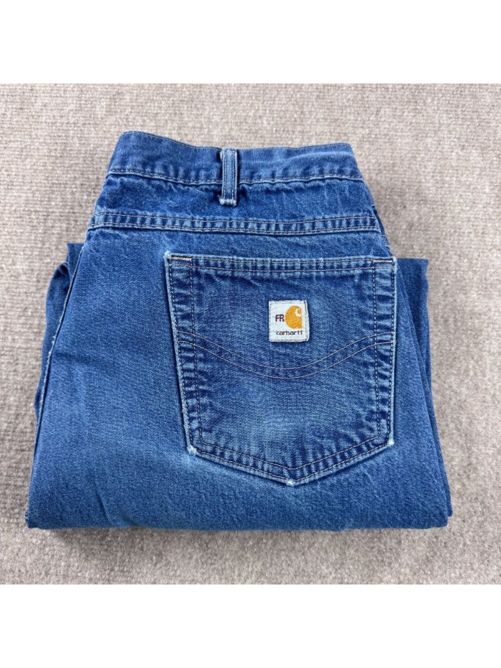 Carhartt FR Flame Resistant Jeans 38x32 HEMMED Blue Relaxed Utility Work Denim